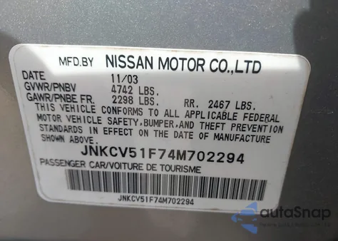 2004 Infiniti G35X z USA, uszkodzony, nr VIN JNKCV51F74M702294